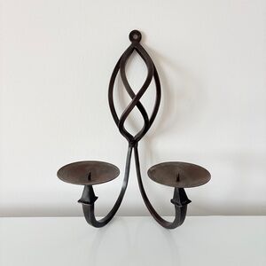 Vintage Wrought Iron Wall Double Arm Sconce Candle Holder Heavy Castlecore Cabin